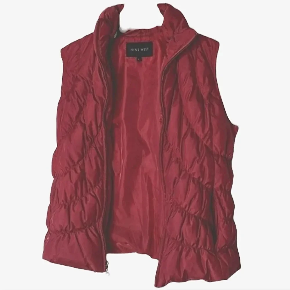 Nine West In Vintage Quilted Down & Feather Red Zip Up Puffer Vest size L